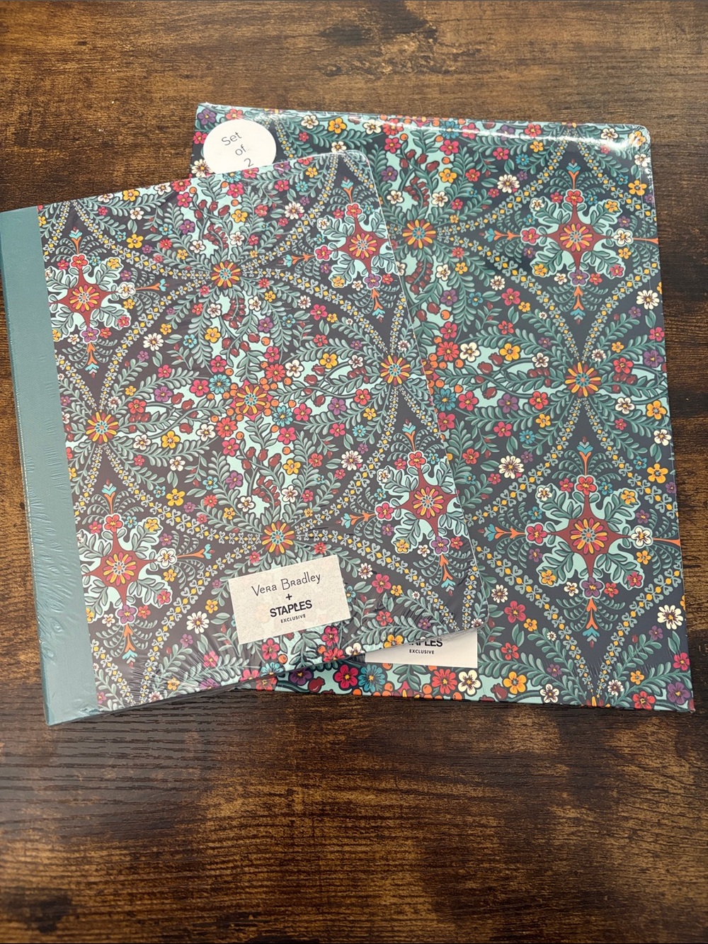 New (Sealed) Vera Bradley Teal Floral Hardcover Notebook and Folder Set